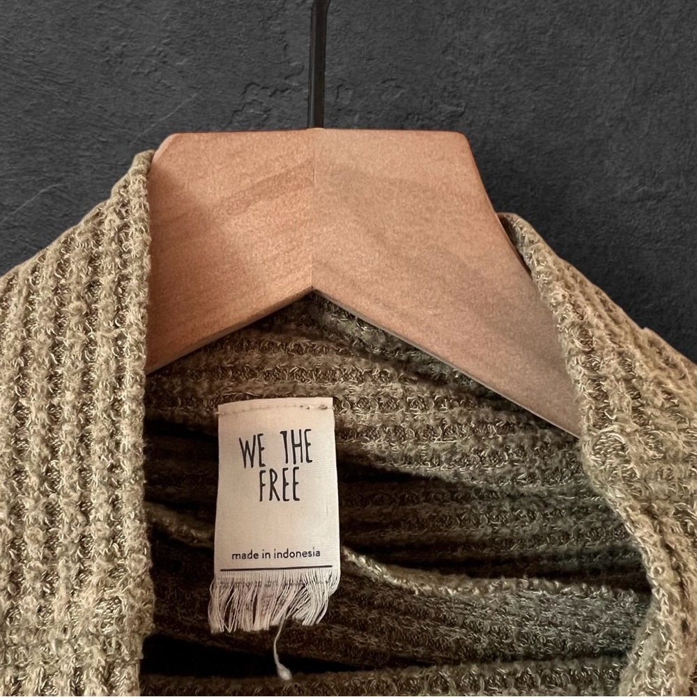 We The Free Kitty Slouchy Waffle Knit Olive Green Tunic Oversized Sweater Size S - Picture 5 of 15